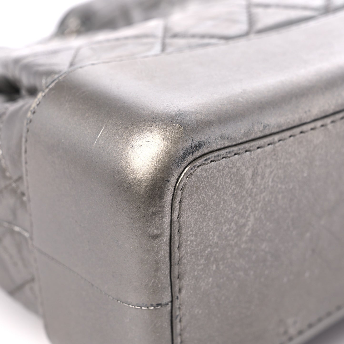 Metallic Crumpled Calfskin Quilted Small Gabrielle Backpack Silver