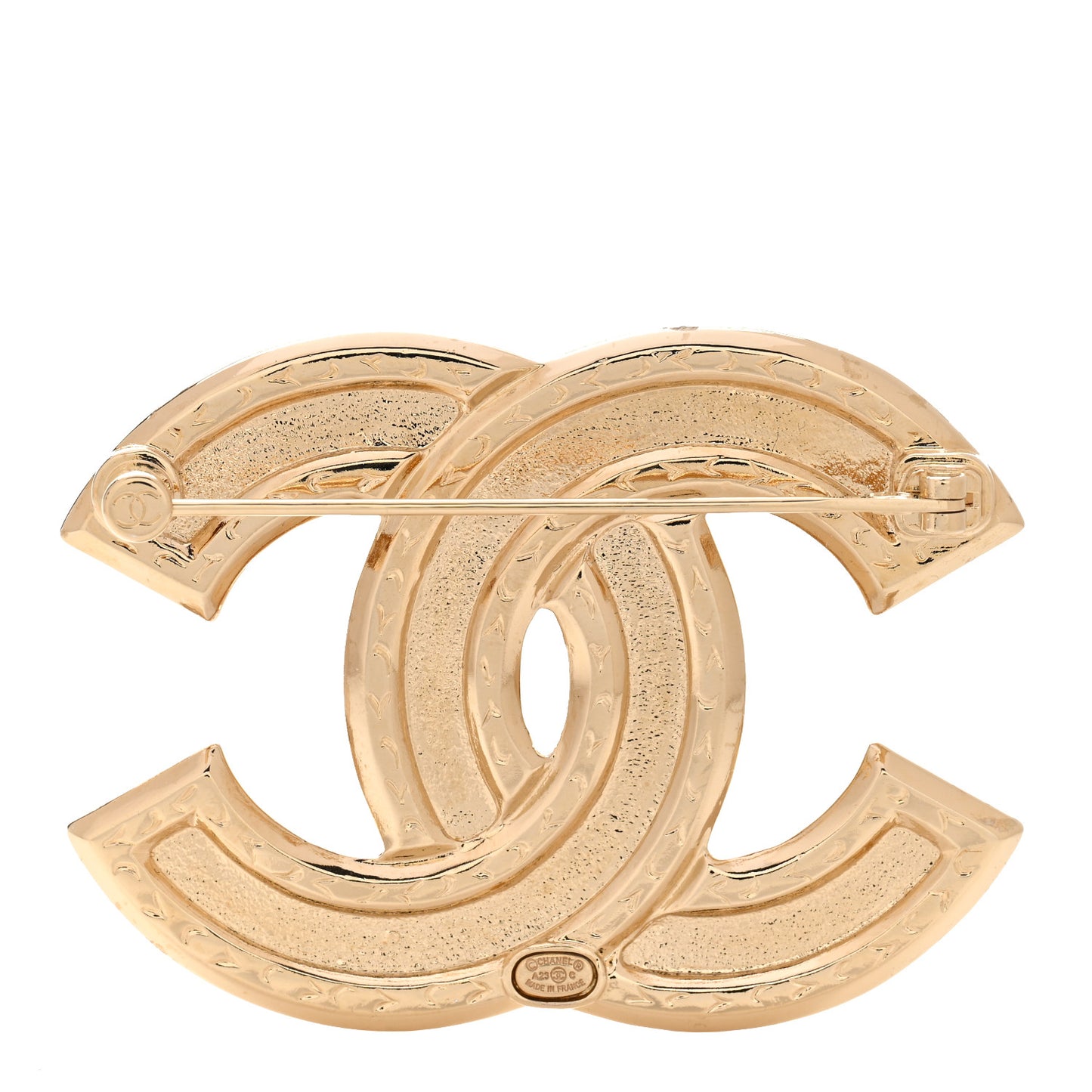 Crystal Quilted CC Brooch Gold