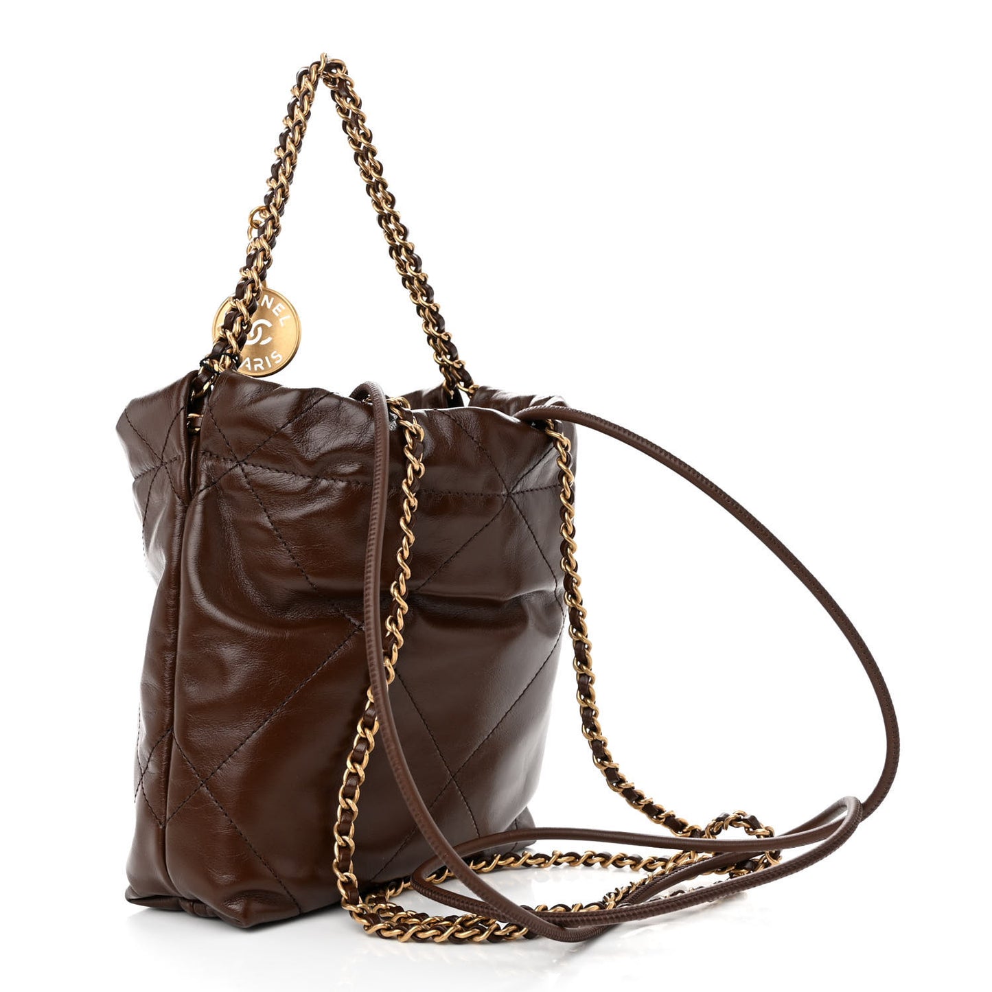Shiny Calfskin Quilted Mini 22 Brown