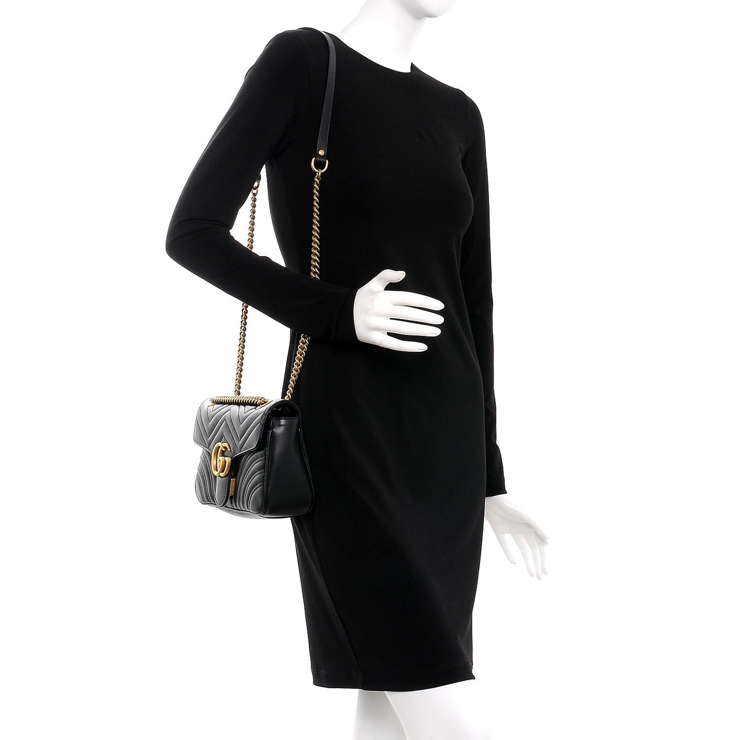 Calfskin Matelasse Small GG Marmont Shoulder Bag Black