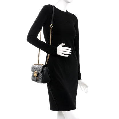 Gucci Calfskin Matelasse Small GG Marmont Shoulder Bag Black 2 of 9