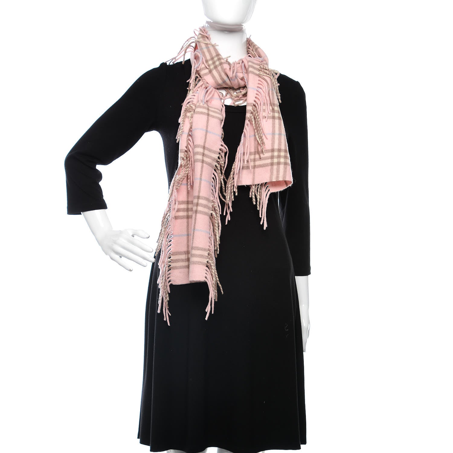Burberry Cashmere Check Happy Fringe Scarf Pink 2 of 4