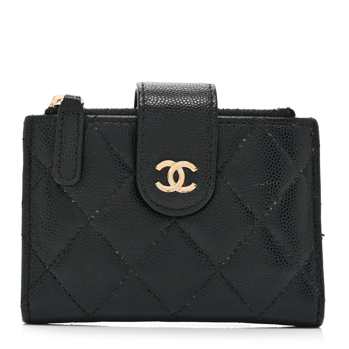 Caviar Quilted Compact Zipped Pocket Wallet Black