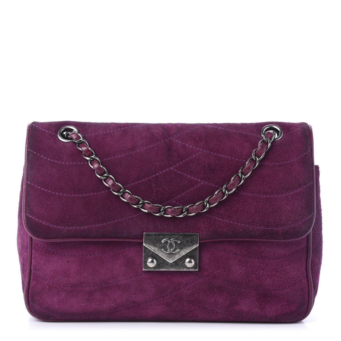 Suede Lambskin Scallop Quilted Medium Pagoda Flap Purple