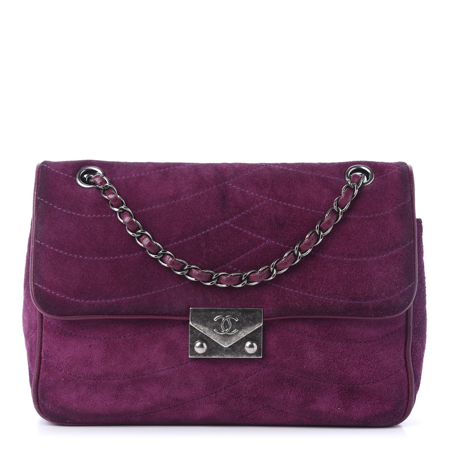 Chanel Suede Lambskin Scallop Quilted Medium Pagoda Flap Purple 1 of 10