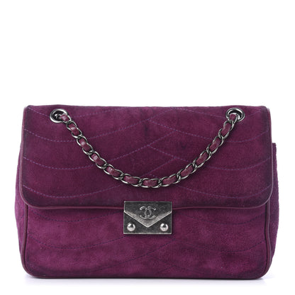 Chanel Suede Lambskin Scallop Quilted Medium Pagoda Flap Purple 1 of 10