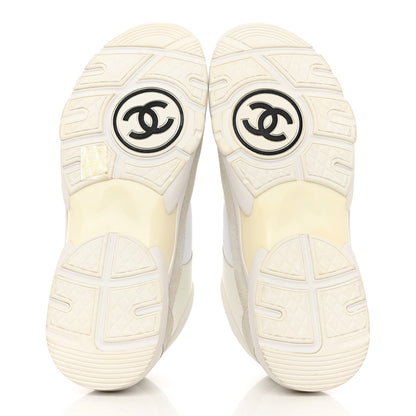 Chanel Suede Calfskin Fabric CC Sneakers 41 White 5 of 10