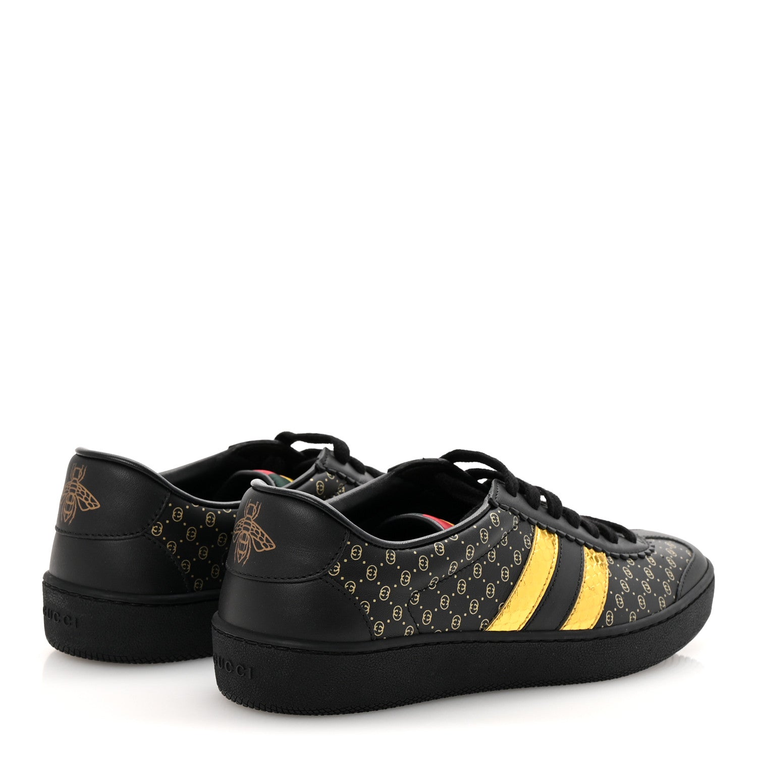 Gucci X DAPPER DAN Calfskin Laminated Ayers GG Micro Monogram Womens G74 Sneakers 36.5 Black Gold 5 of 11