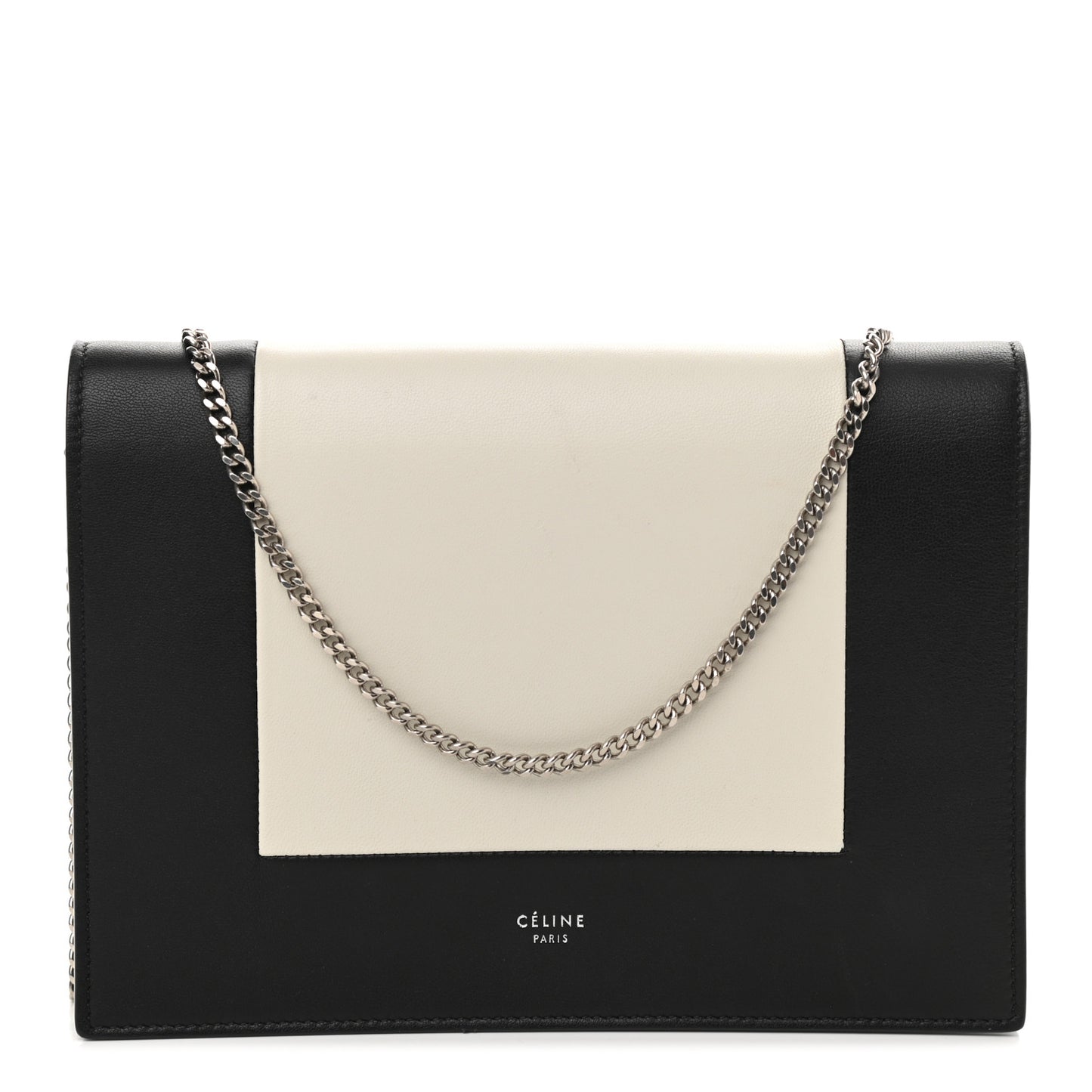 Smooth Lambskin Frame Evening Chain Clutch Black White