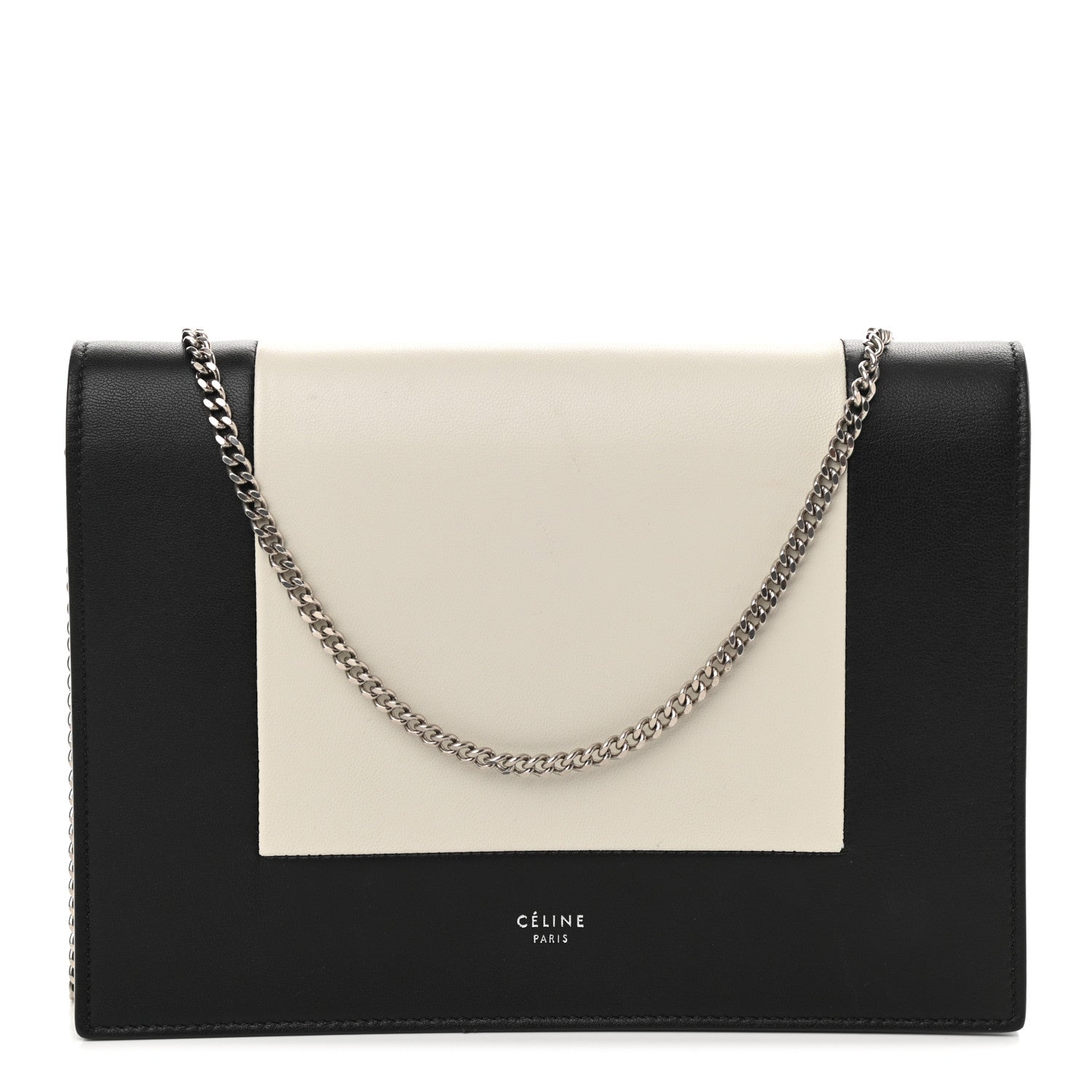 Celine Smooth Lambskin Frame Evening Chain Clutch Black White 1 of 10