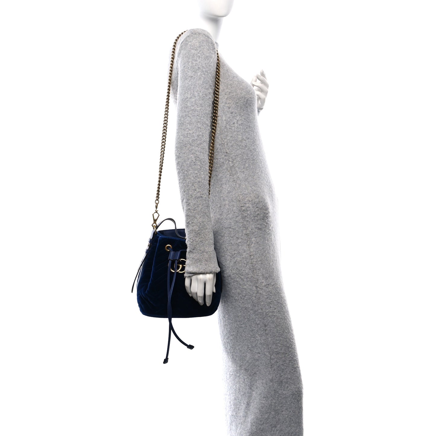 Velvet Matelasse GG Marmont Bucket Bag Cobalt Blue