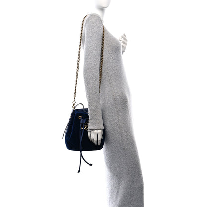 Gucci Velvet Matelasse GG Marmont Bucket Bag Cobalt Blue 2 of 10