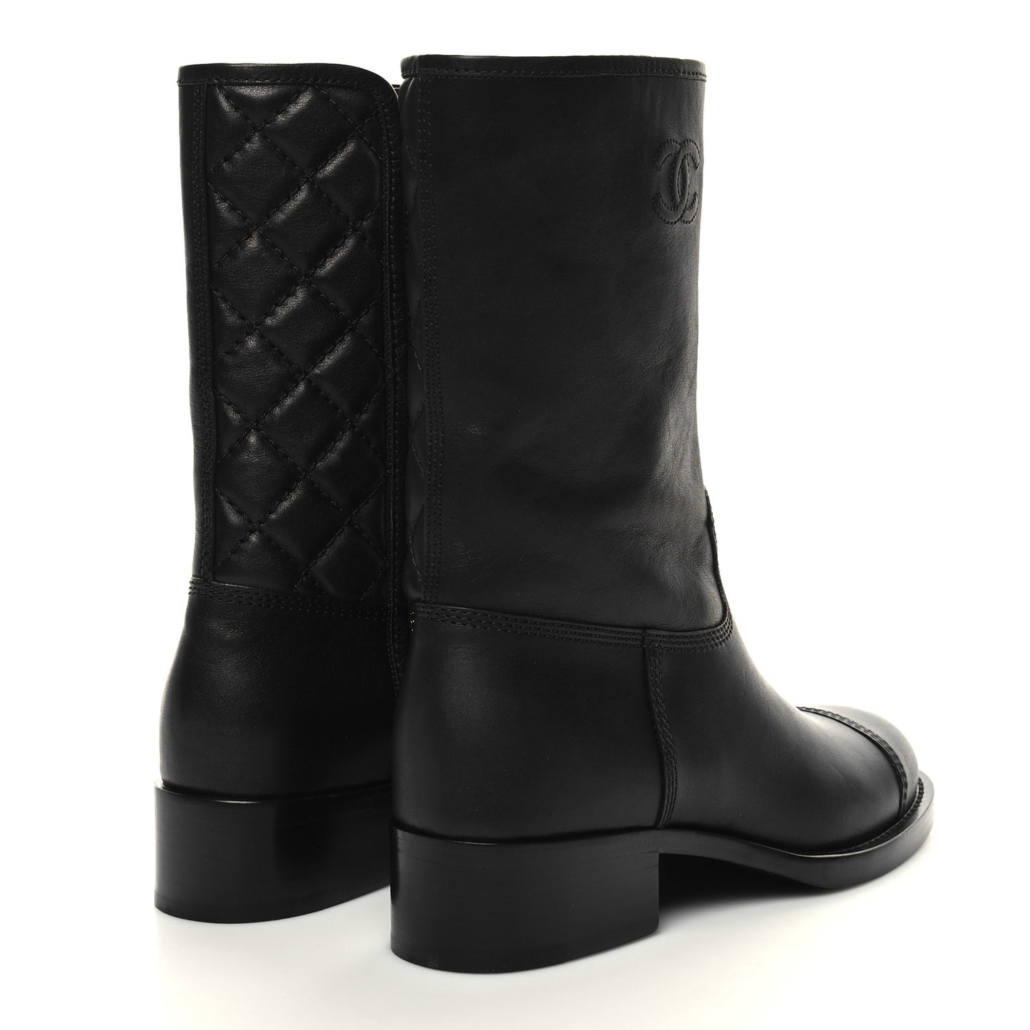 Calfskin Quilted CC Boots 38 Black