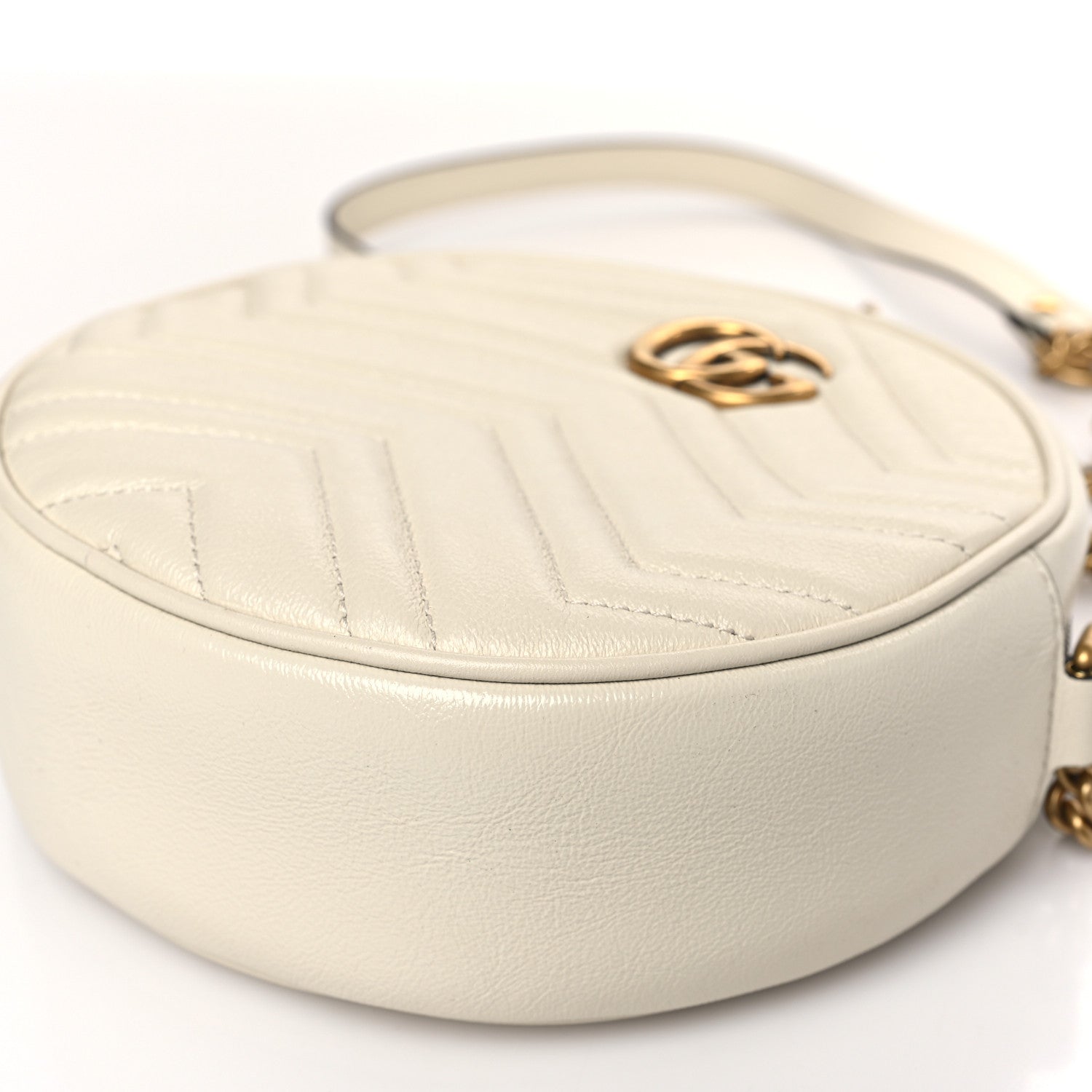 Gucci Calfskin Matelasse Mini GG Marmont Round Shoulder Bag White 9 of 9