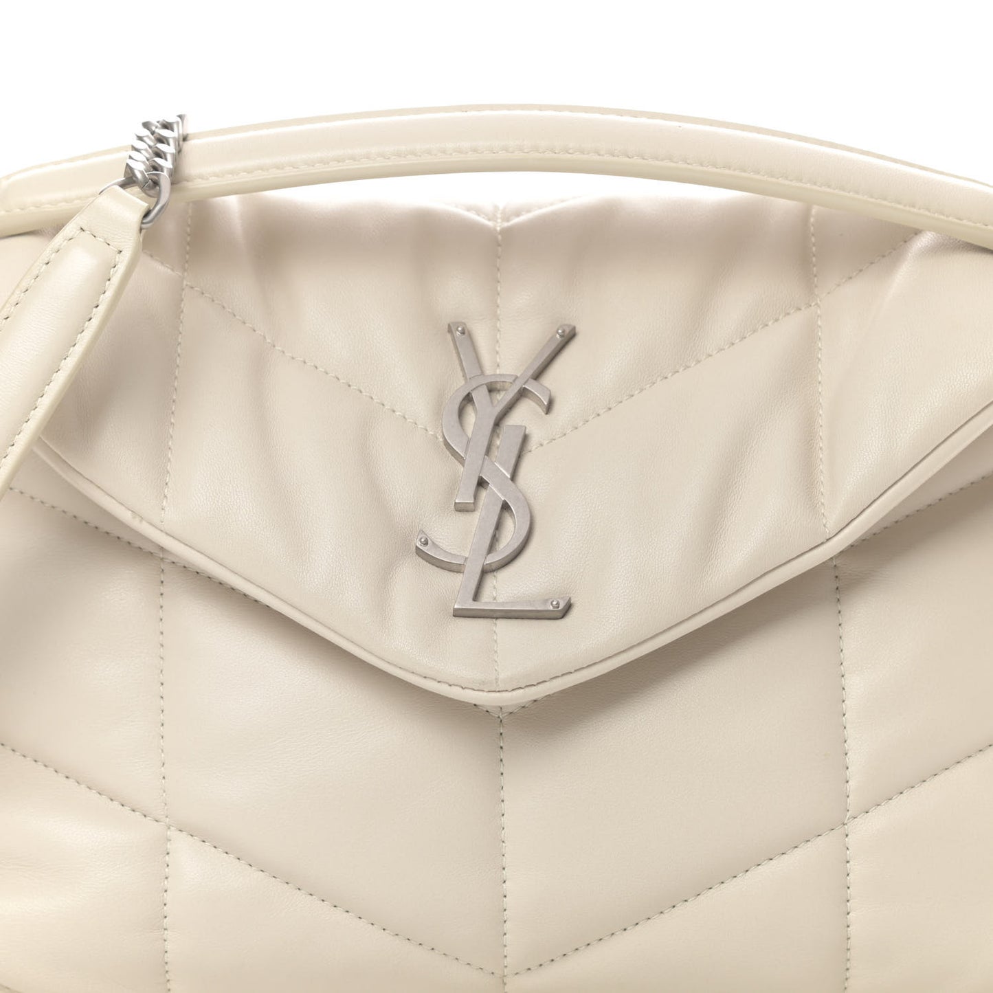 Lambskin Quilted Small Loulou Puffer Monogram Chain Satchel Blanc Vintage