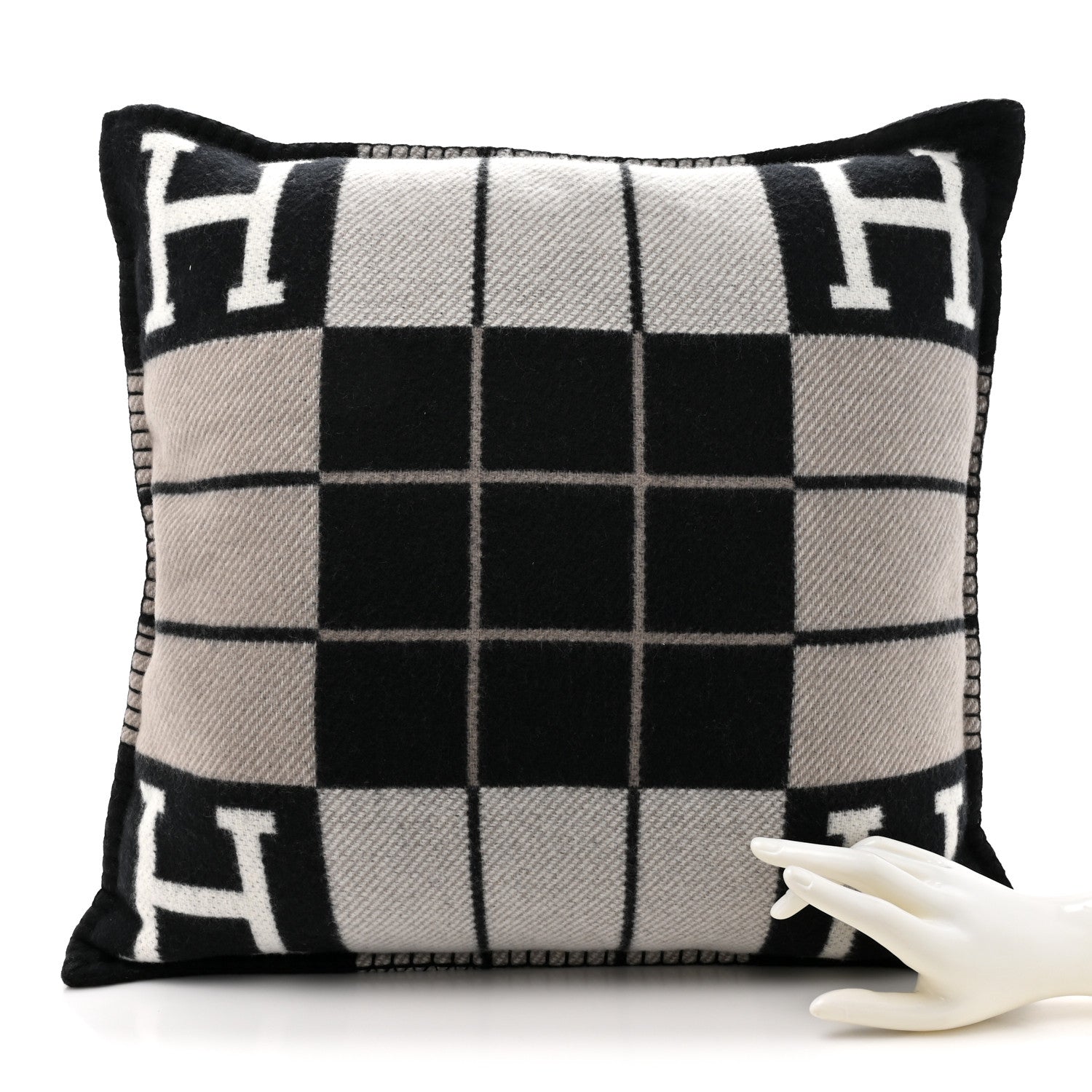 Hermes Wool Cashmere Avalon III Pillow PM Ecru Black 2 of 5
