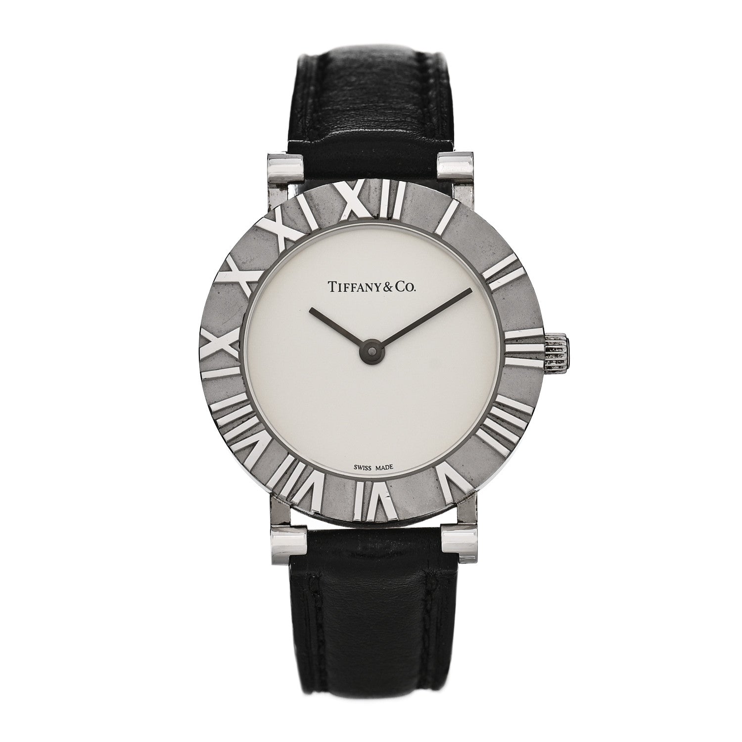Tiffany Sterling Silver Calfskin 29mm Atlas Quartz Watch Black 1 of 4