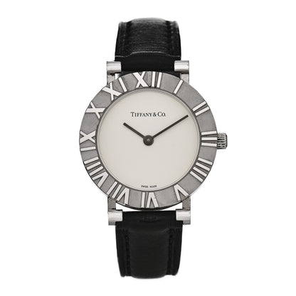 Tiffany Sterling Silver Calfskin 29mm Atlas Quartz Watch Black 1 of 4