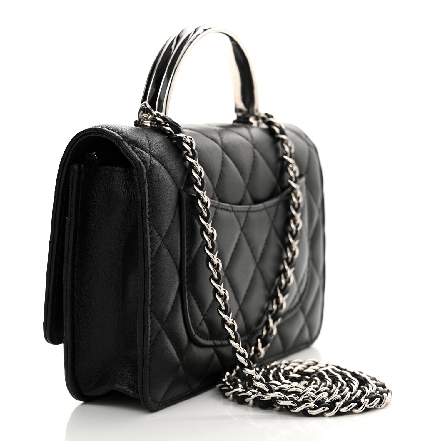 Chanel Lambskin Quilted Metal Top Handle Wallet On Chain WOC Black 3 of 13