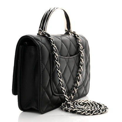 Chanel Lambskin Quilted Metal Top Handle Wallet On Chain WOC Black 3 of 13