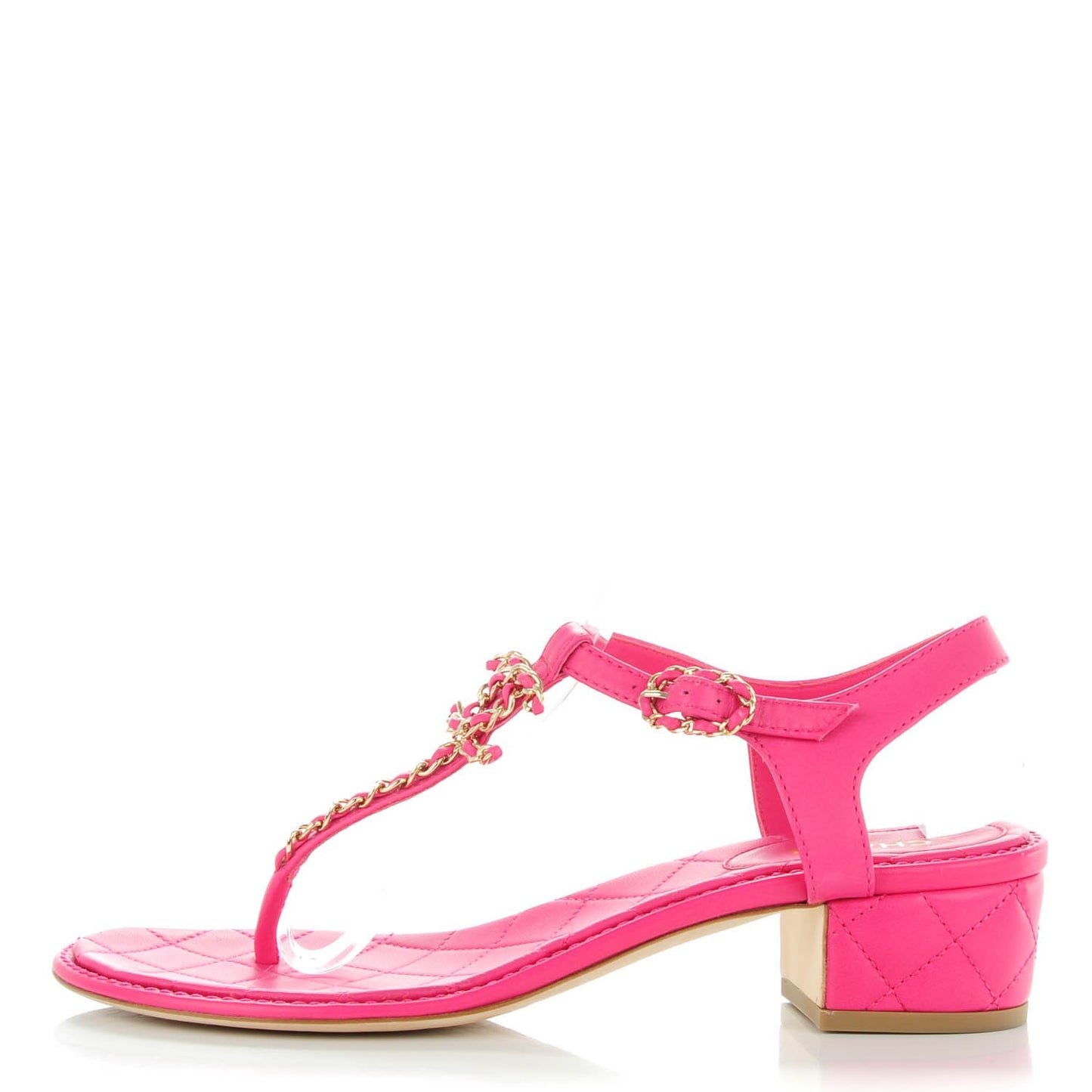 Lambskin Quilted Chain CC Thong Sandals 40 Fuchsia