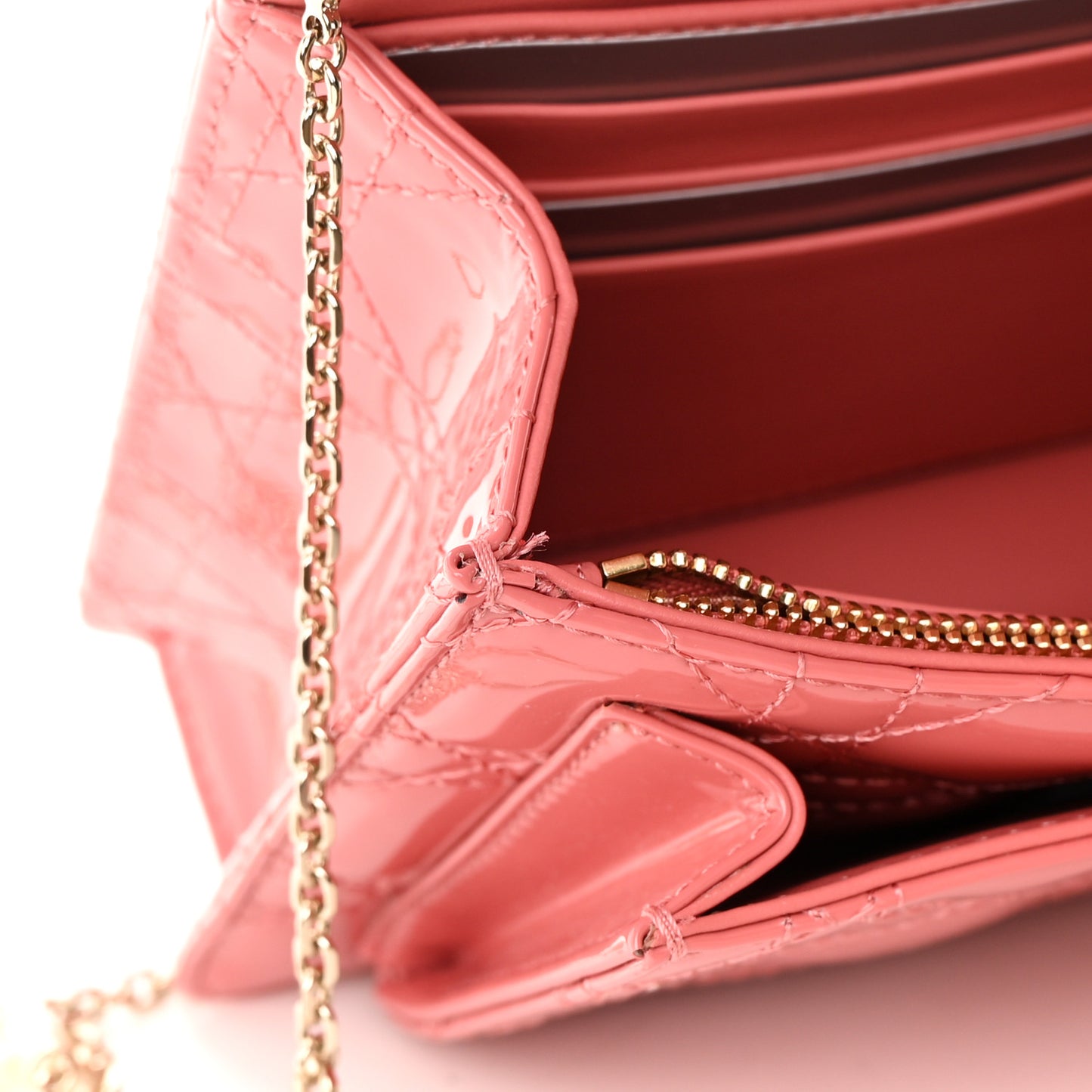 Patent Cannage Lady Dior Chain Pouch Pink