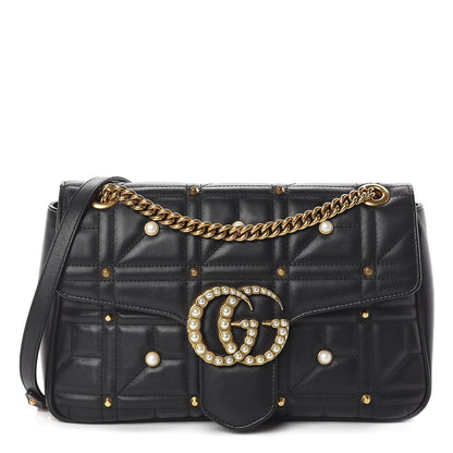 Gucci Calfskin Matelasse Studded Small Pearly GG Marmont Shoulder Bag Black 1 of 8