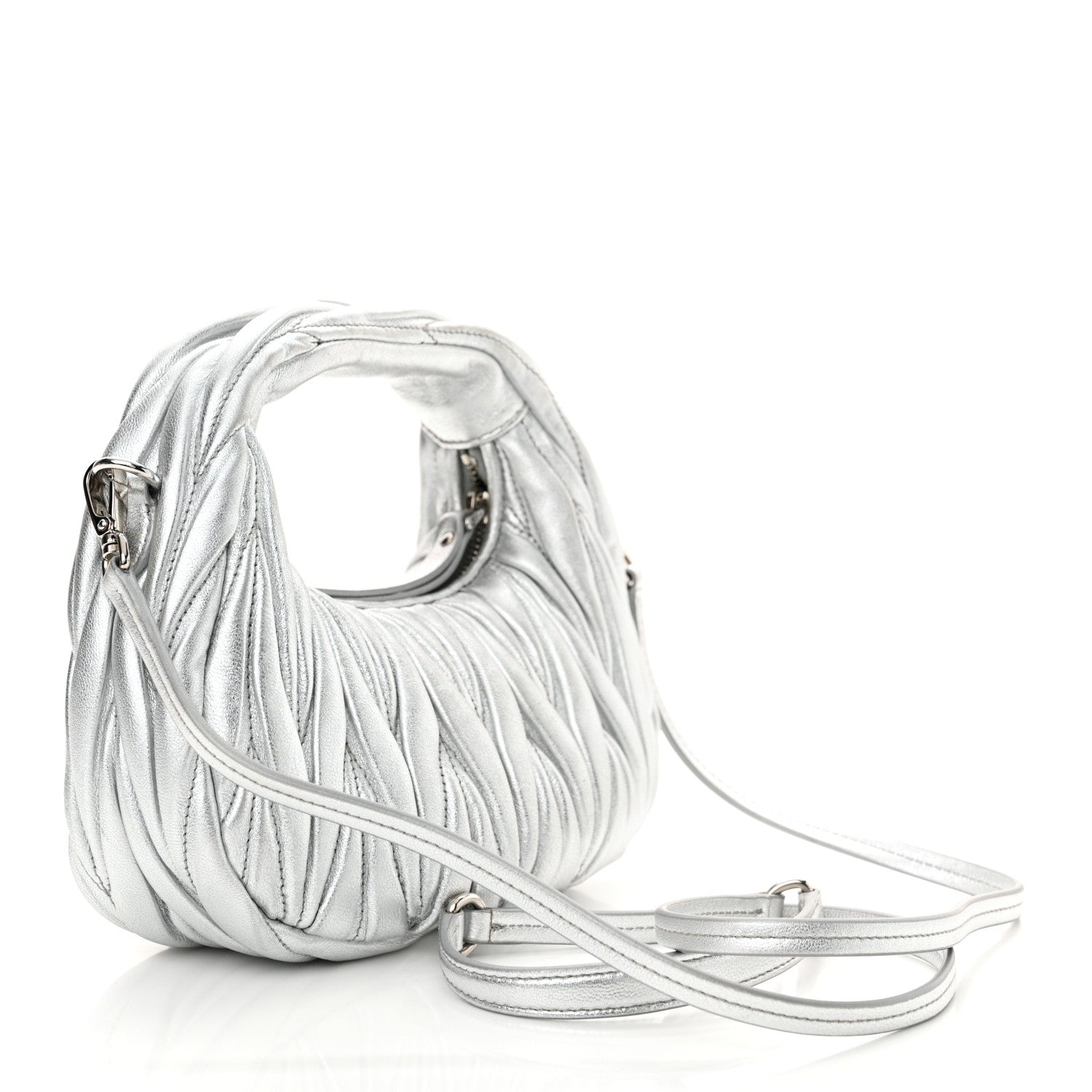 Miu Miu Metallic Nappa Matelasse Mini Wander Hobo Cromo 3 of 10