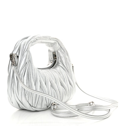 Miu Miu Metallic Nappa Matelasse Mini Wander Hobo Cromo 3 of 10