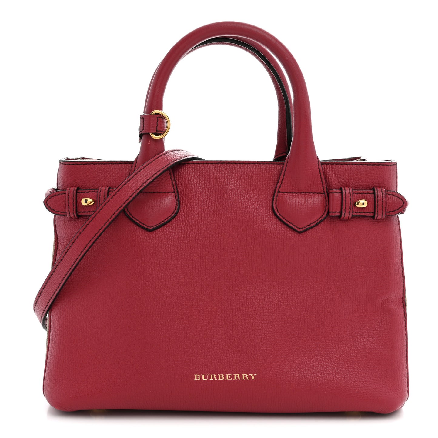 Grainy Calfskin House Check Small Banner Tote Red