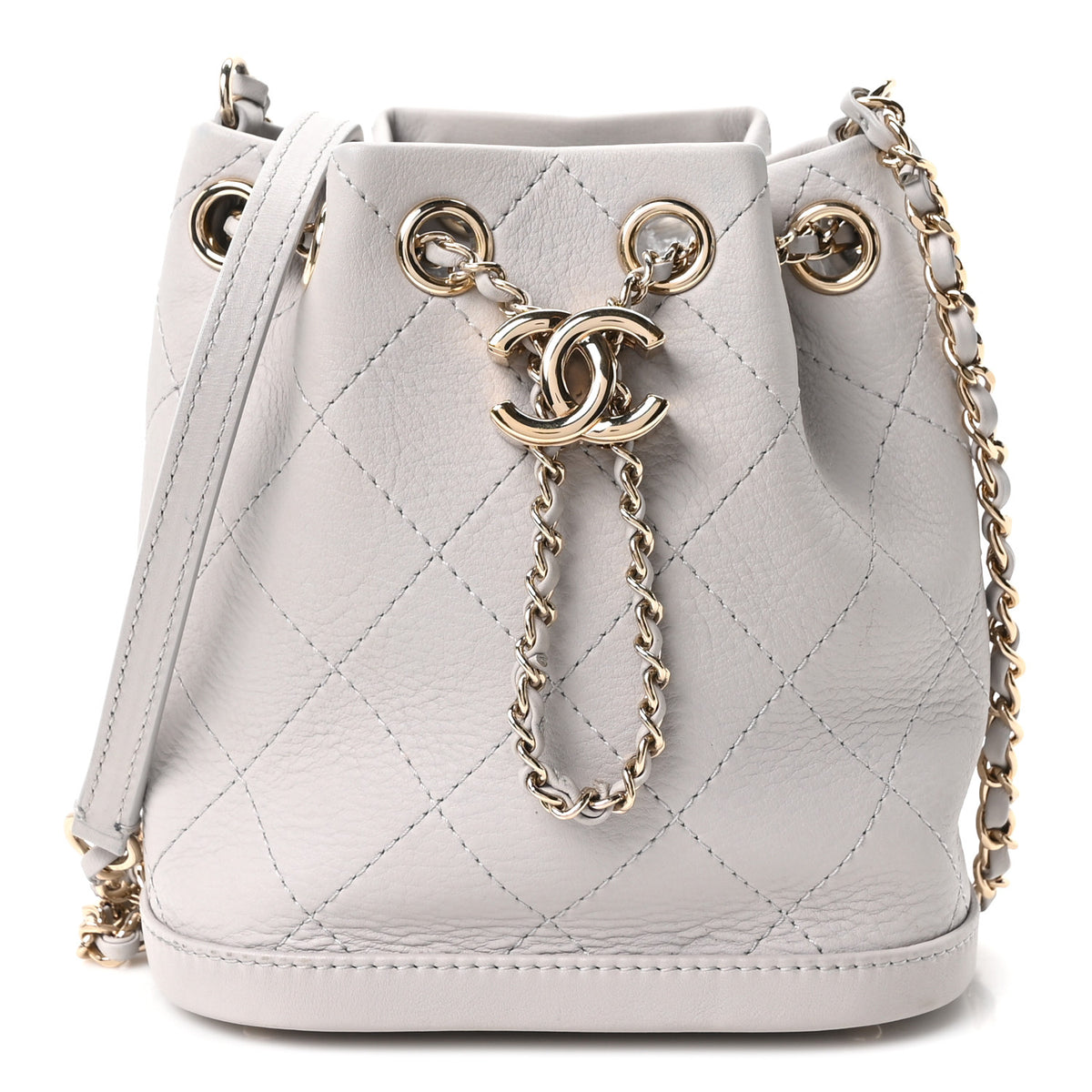 Chanel Goatskin Stitched Chain Bucket Bag Light Grey 1 of 11