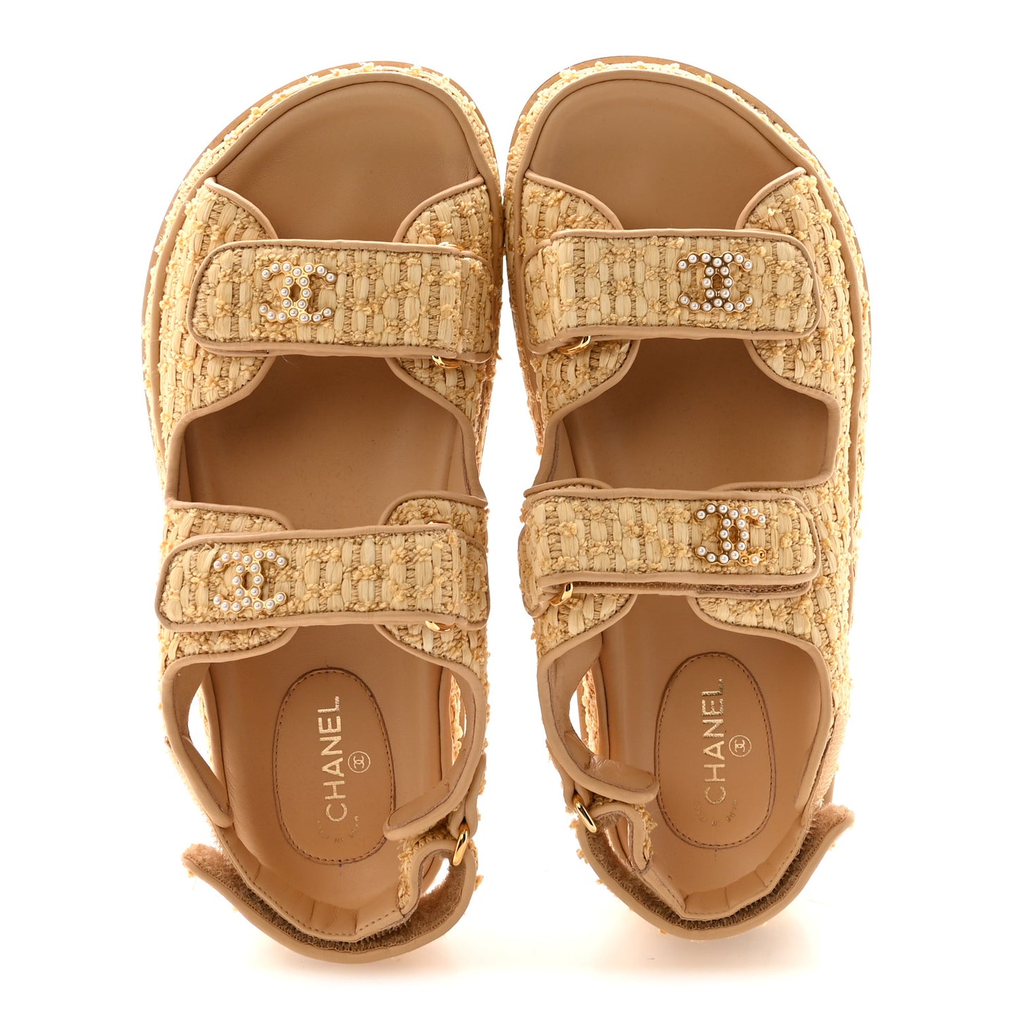 Braided Fabric Velcro Dad Sandals 37.5 Beige
