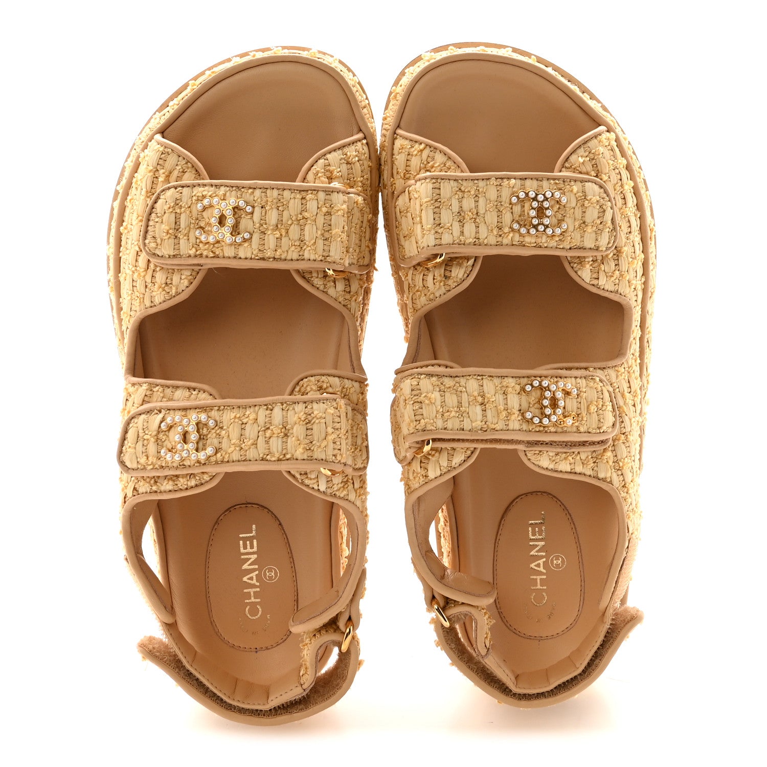 Chanel Braided Fabric Velcro Dad Sandals 37.5 Beige 2 of 9
