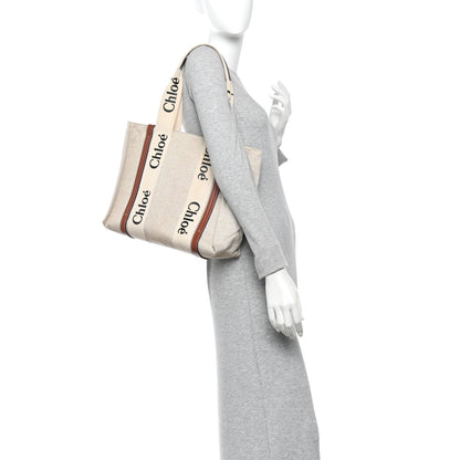 Chloe Cotton Calfskin Medium Woody Ribbon Tote White Brown 2 of 10