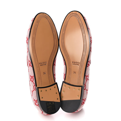 Gucci Canvas GG Monogram Horsebit Womens Jordaan Loafers 34 Gardenia Hibiscus Red 5 of 9