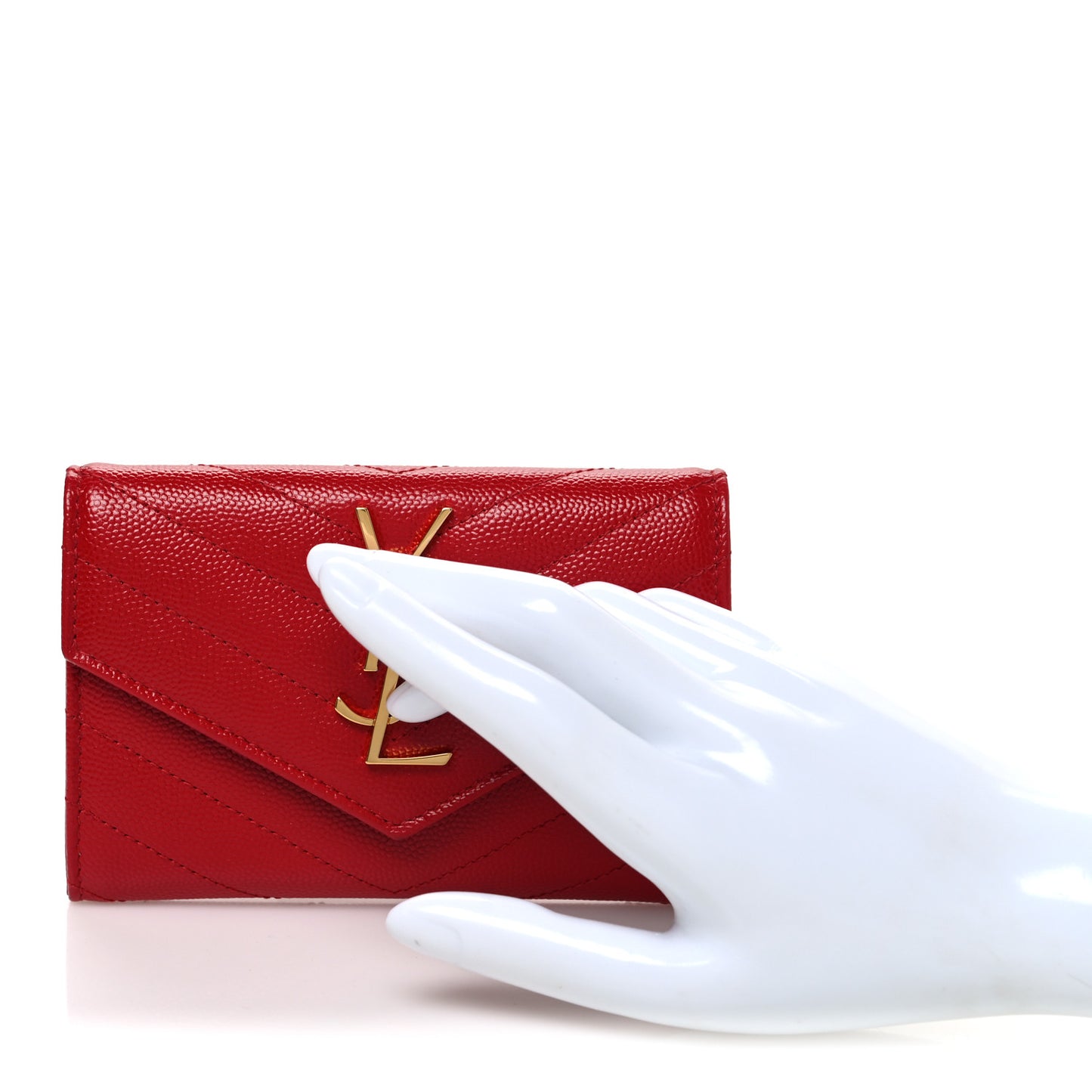 Grain De Poudre Matelasse Chevron Small Monogram Envelope Wallet New Red