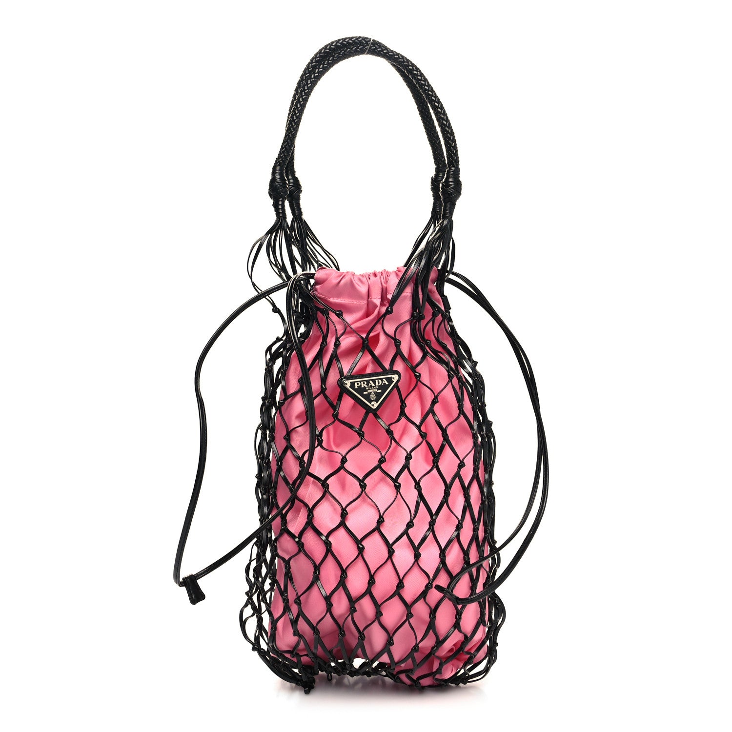 Prada Satin Net Bucket Bag Fuxia Black 1 of 9