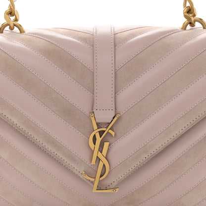 Saint Laurent Calfskin Suede Matelasse Chevron Medium Monogram College Bag Rose Poudre 9 of 11