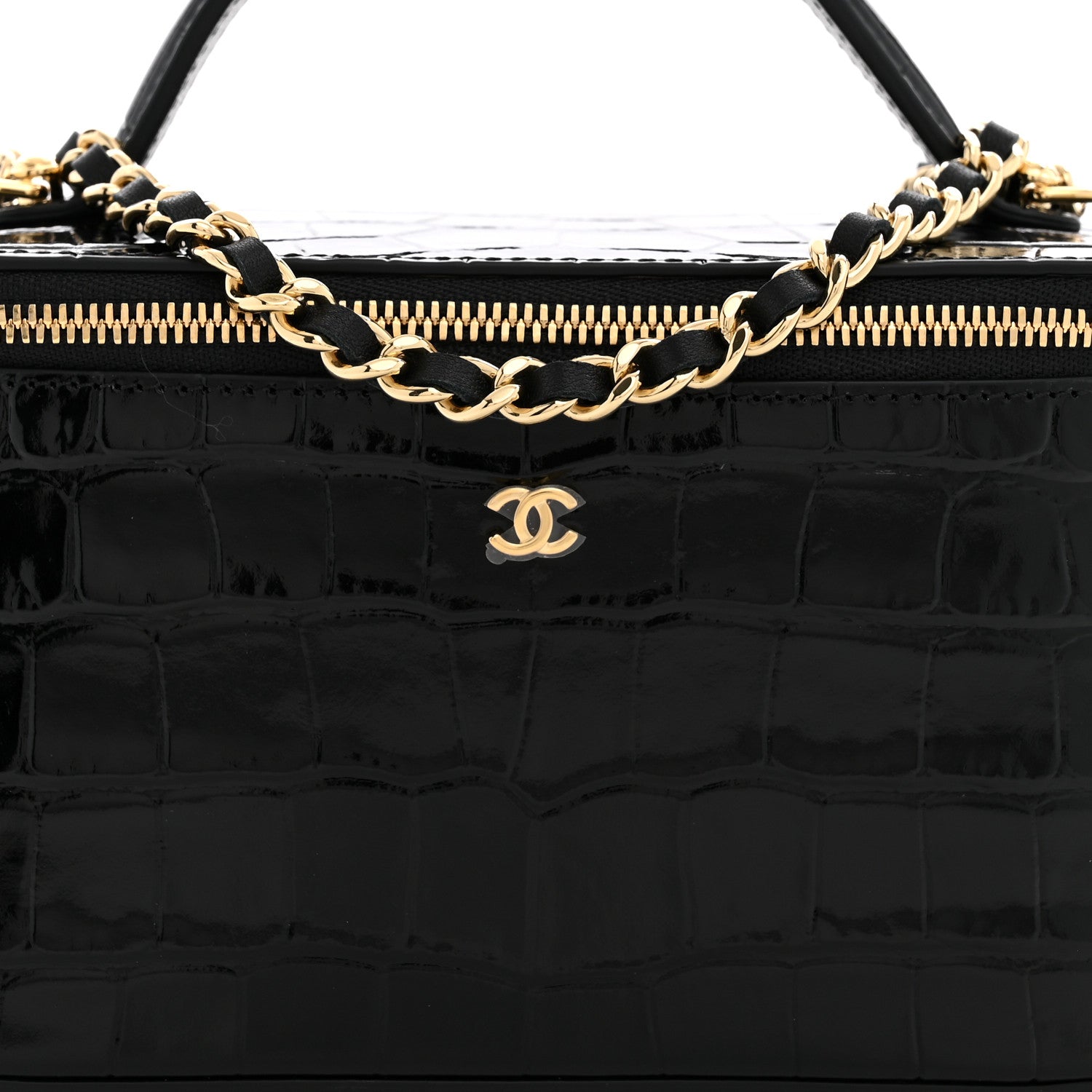 Chanel Calfskin Crocodile Embossed Crococo Small Top Handle Vanity Case With Chain Black 8 of 11