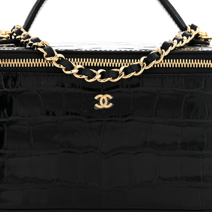 Chanel Calfskin Crocodile Embossed Crococo Small Top Handle Vanity Case With Chain Black 8 of 11