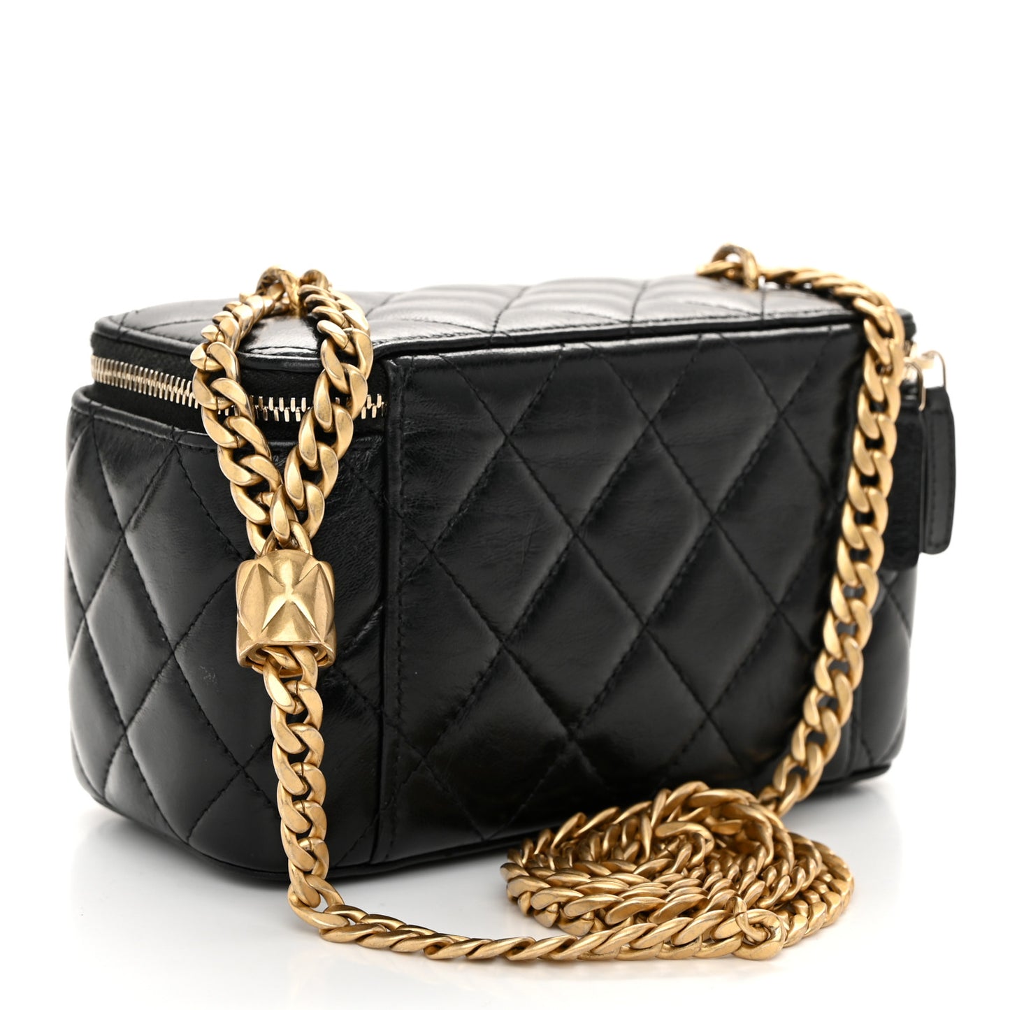 Lambskin Quilted Small Pillow Crush Vanity Case With Chain Black