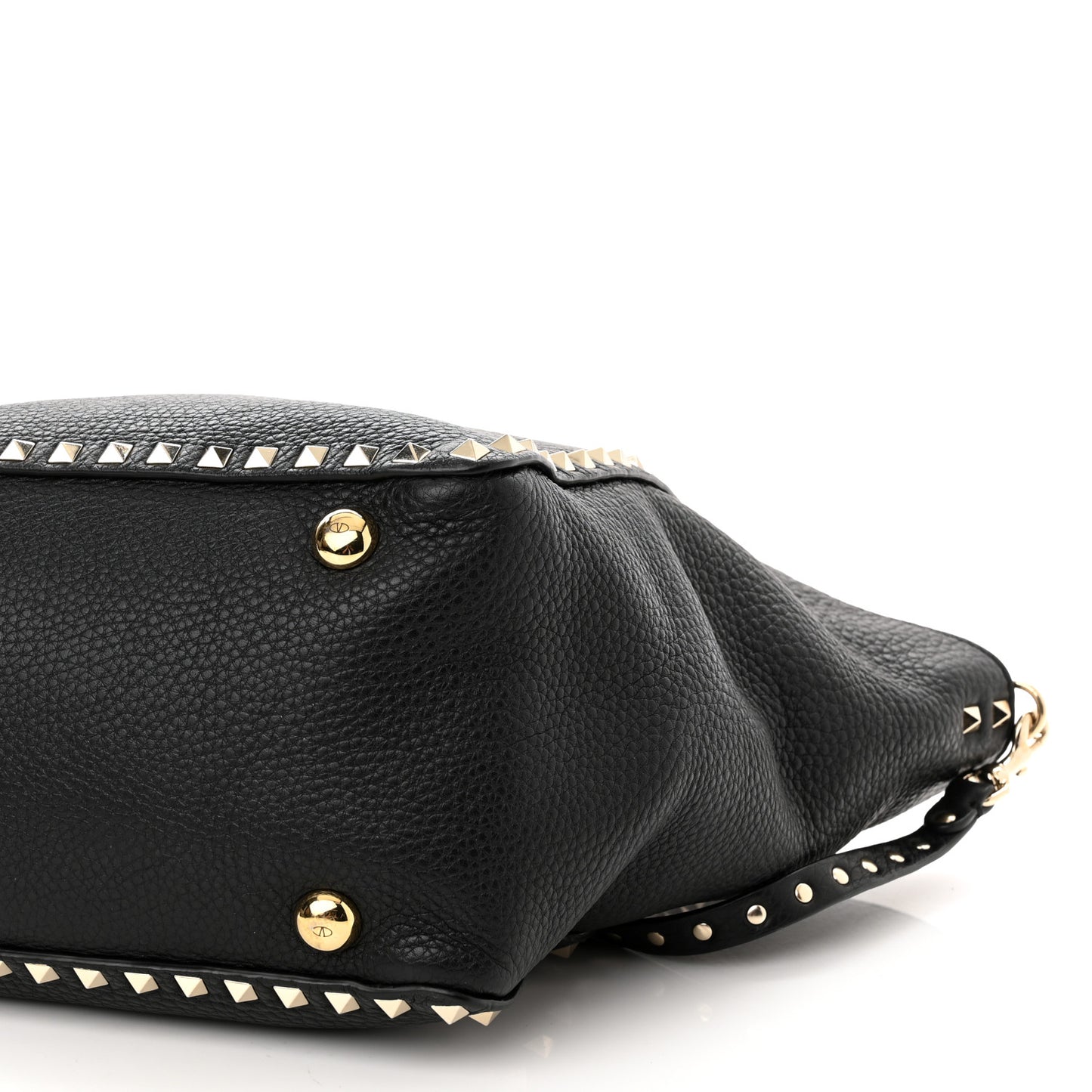 Pebbled Calfskin Medium Rockstud Tote Black