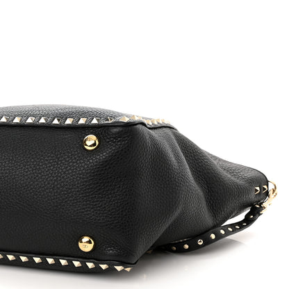 Valentino Garavani Pebbled Calfskin Medium Rockstud Tote Black 9 of 9