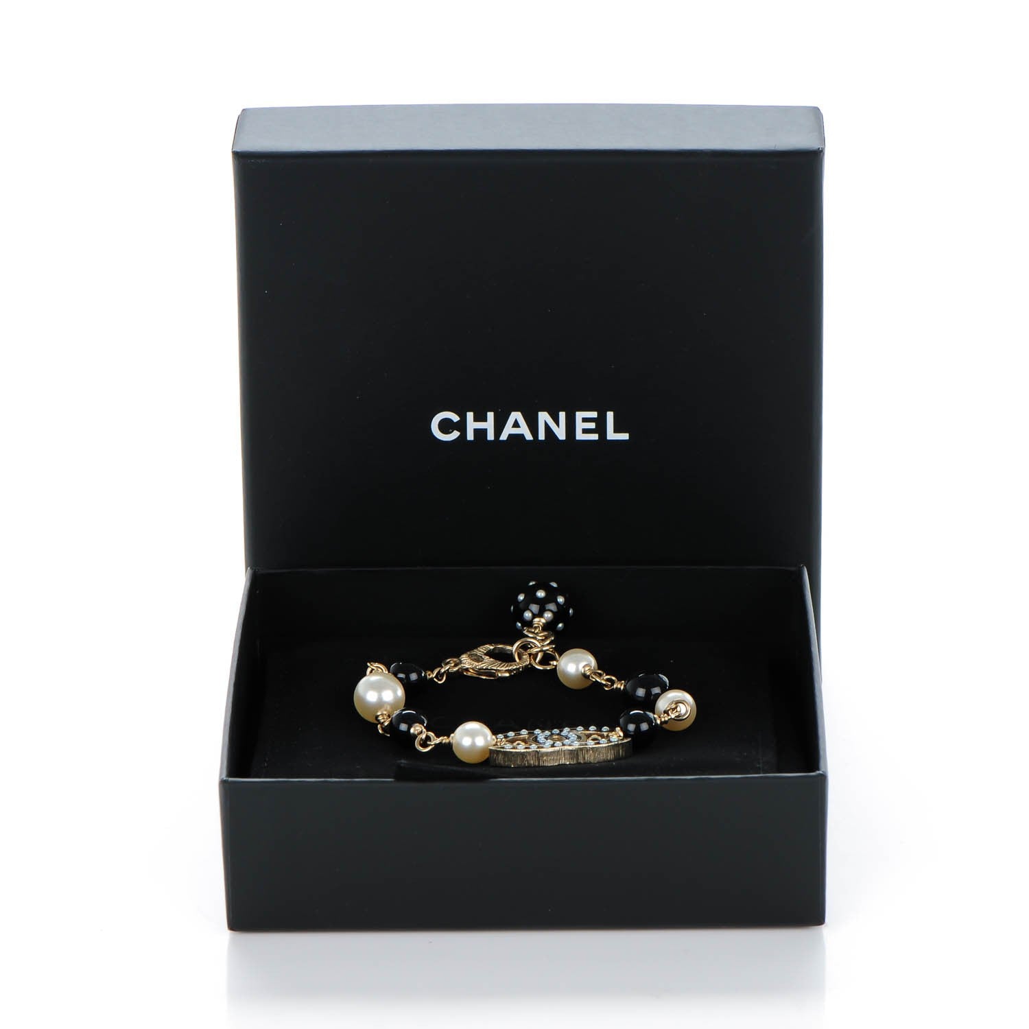 Chanel Pearl Beaded CC Bracelet Gold Black 5 of 5