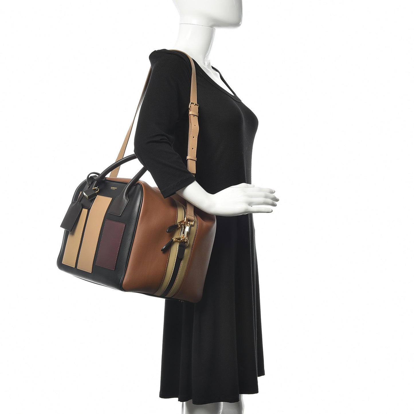 Smooth Calfskin Paneled Medium Cube Bowling Bag Black