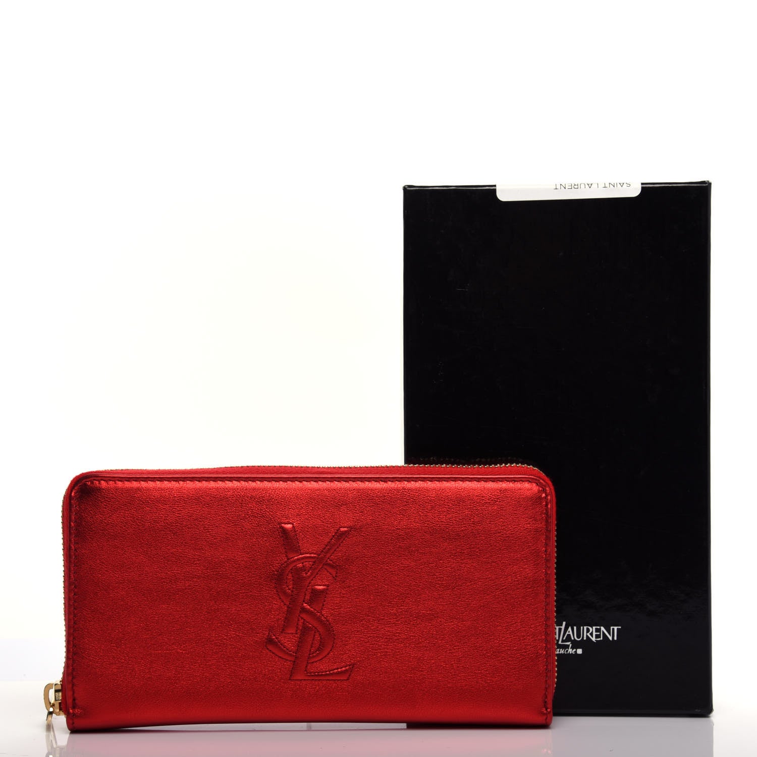 Saint Laurent Metallic Calfskin Belle De Jour Zip Around Wallet Red 8 of 8