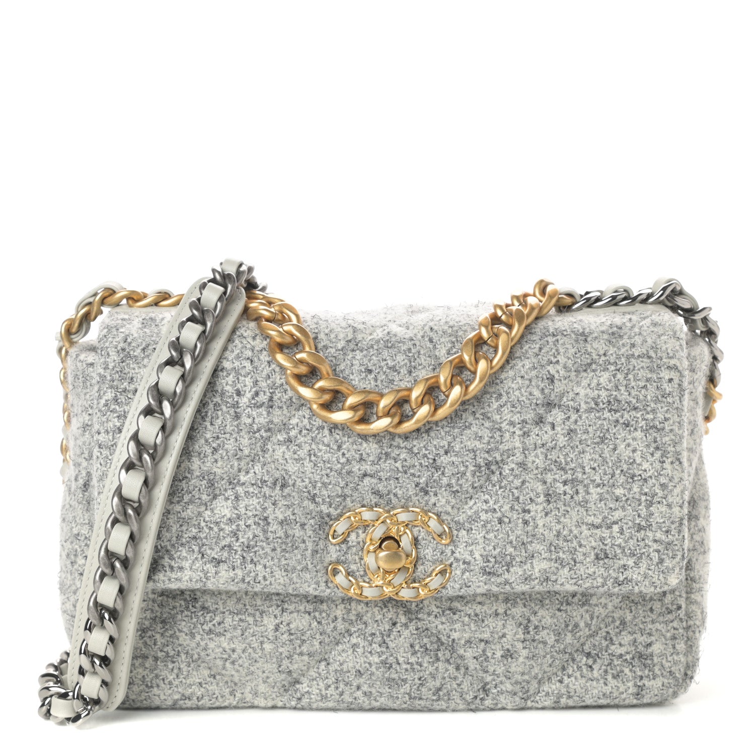 Chanel Tweed Quilted Medium Chanel 19 Flap Grey Ecru 1 of 11