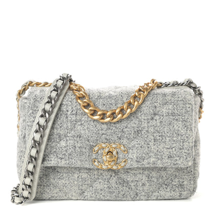 Chanel Tweed Quilted Medium Chanel 19 Flap Grey Ecru 1 of 11