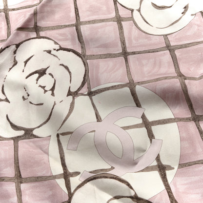 Chanel Silk CC Logo Camellia Scarf White Pink 4 of 5