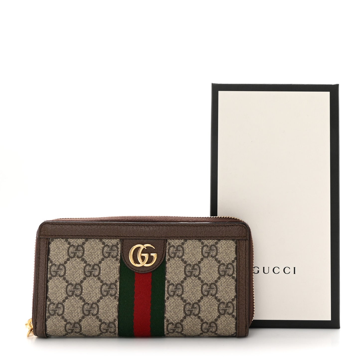 GG Supreme Monogram Web Ophidia Zip Around Wallet Brown